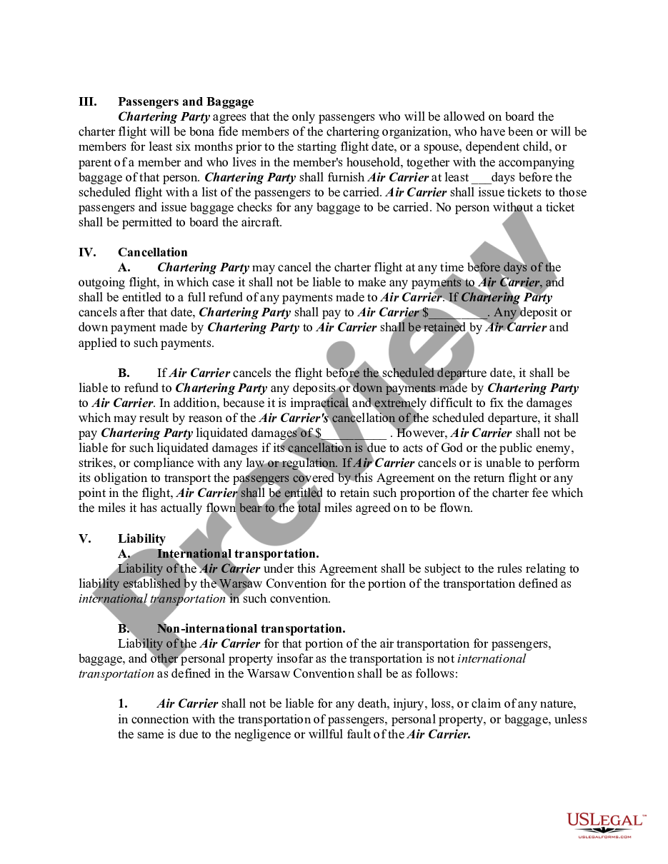 page 1 Agreement to Charter Aircraft preview