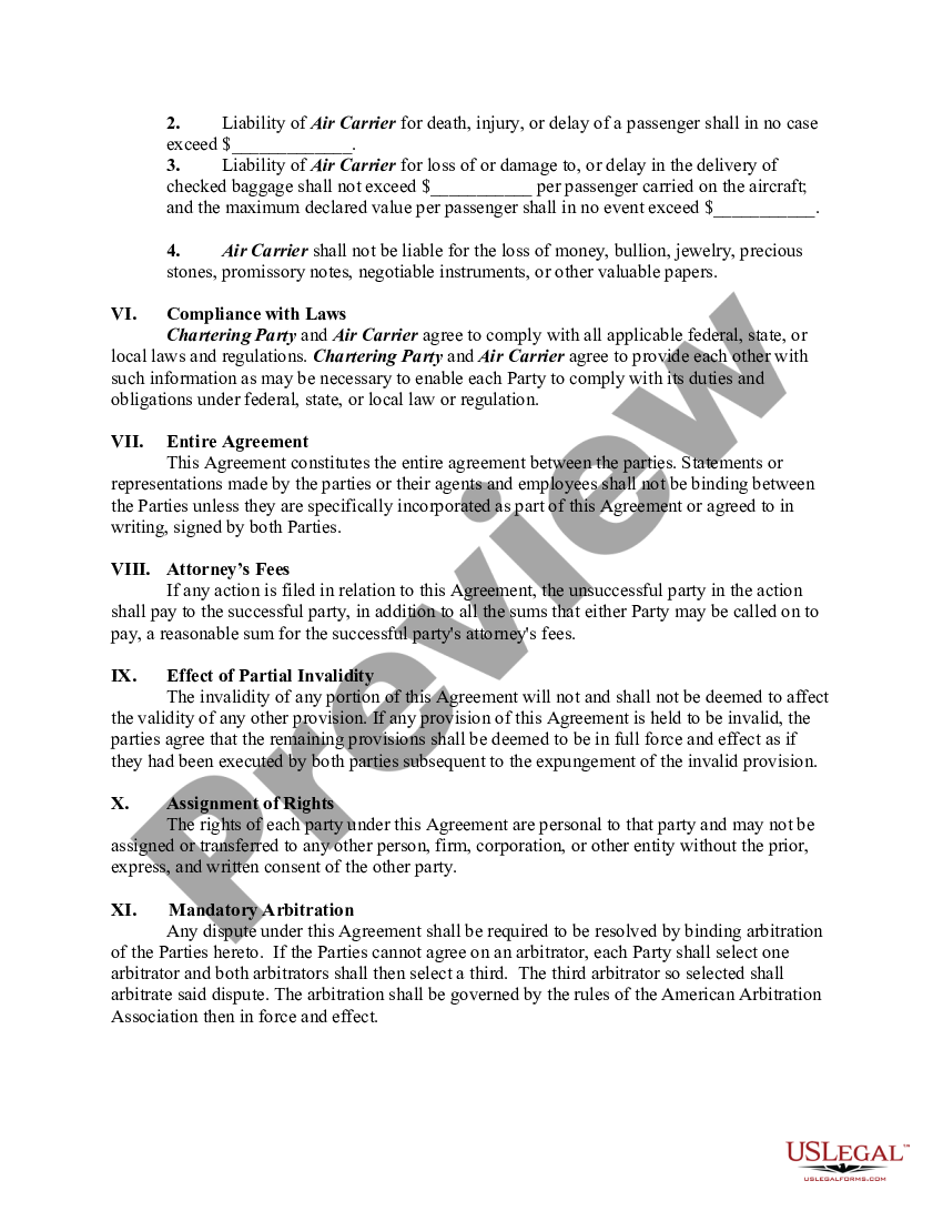 Utah Agreement to Charter Aircraft - Agreement Charter Sample | US ...