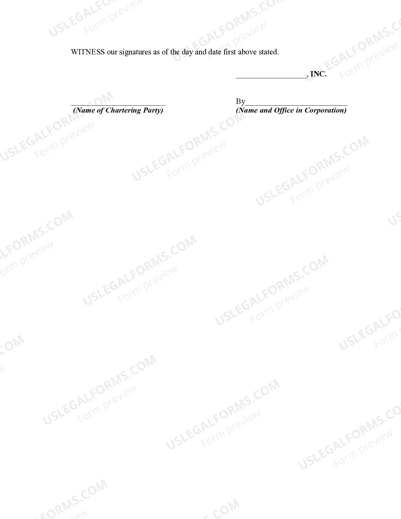 Preview Agreement to Charter Aircraft