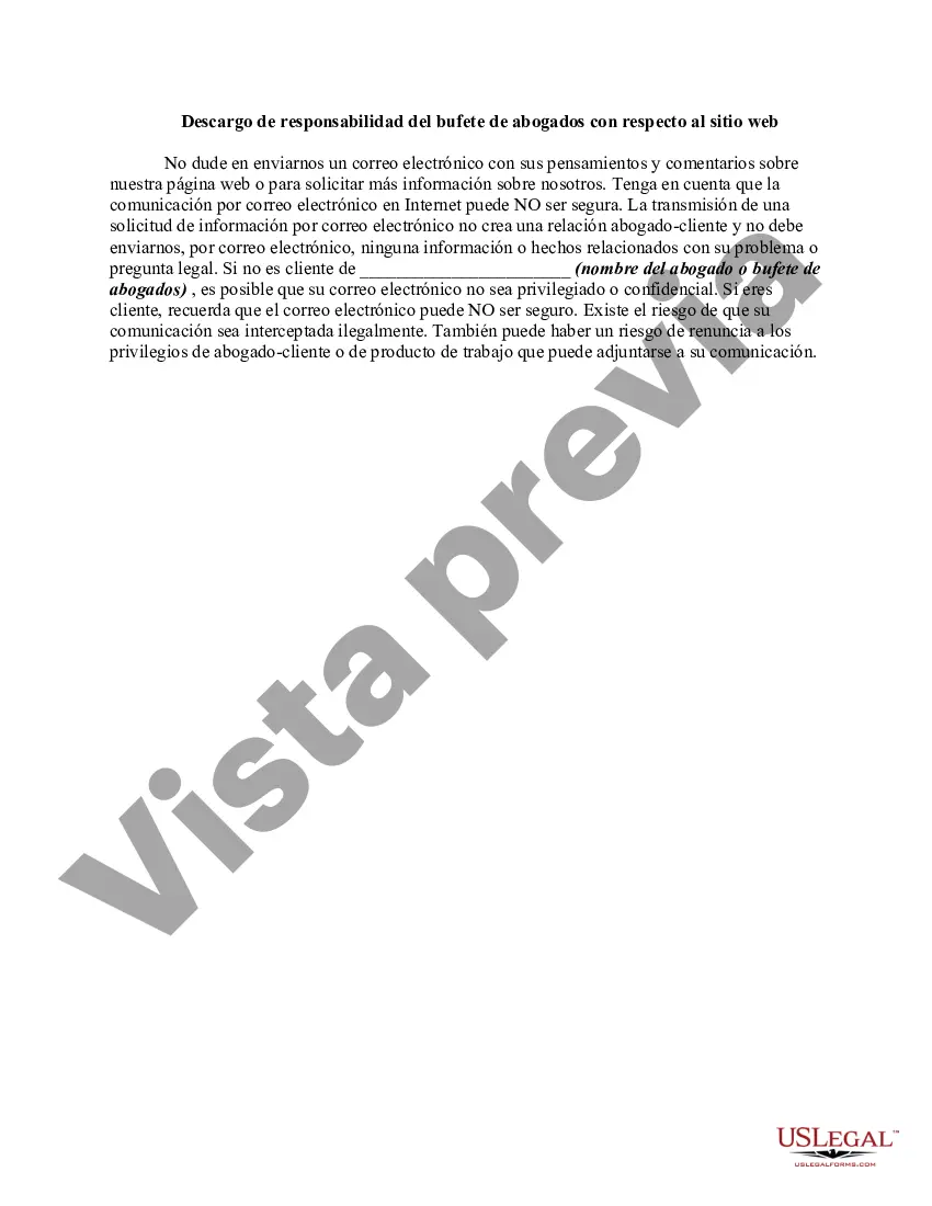 Preview Descargo de responsabilidad del bufete de abogados con respecto al sitio web