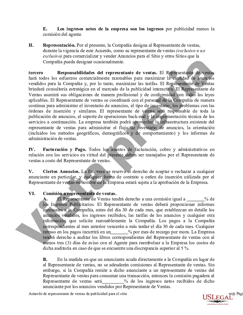 Preview Acuerdo de representante de ventas de publicidad para el sitio web