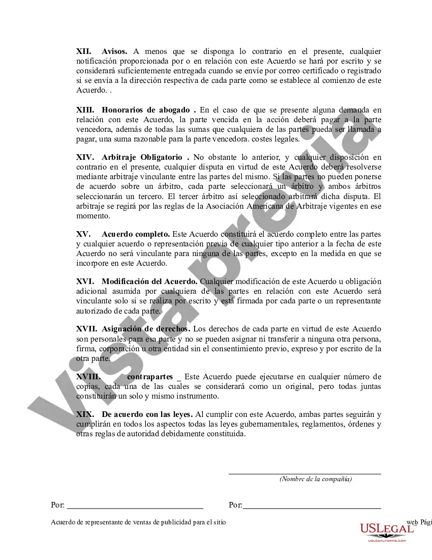 Preview Acuerdo de representante de ventas de publicidad para el sitio web