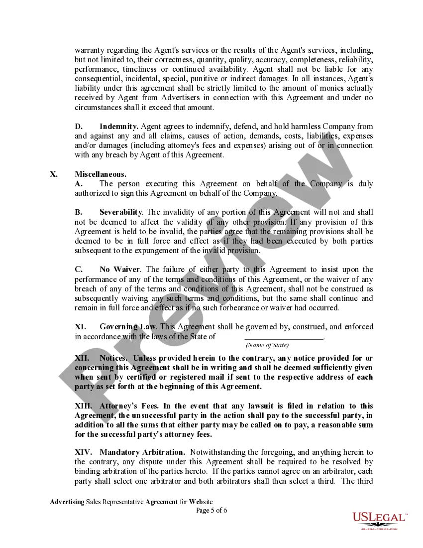 Get Advertising Sales Representative Agreement for Website Preview Advertising Sales Representative Agreement for Website