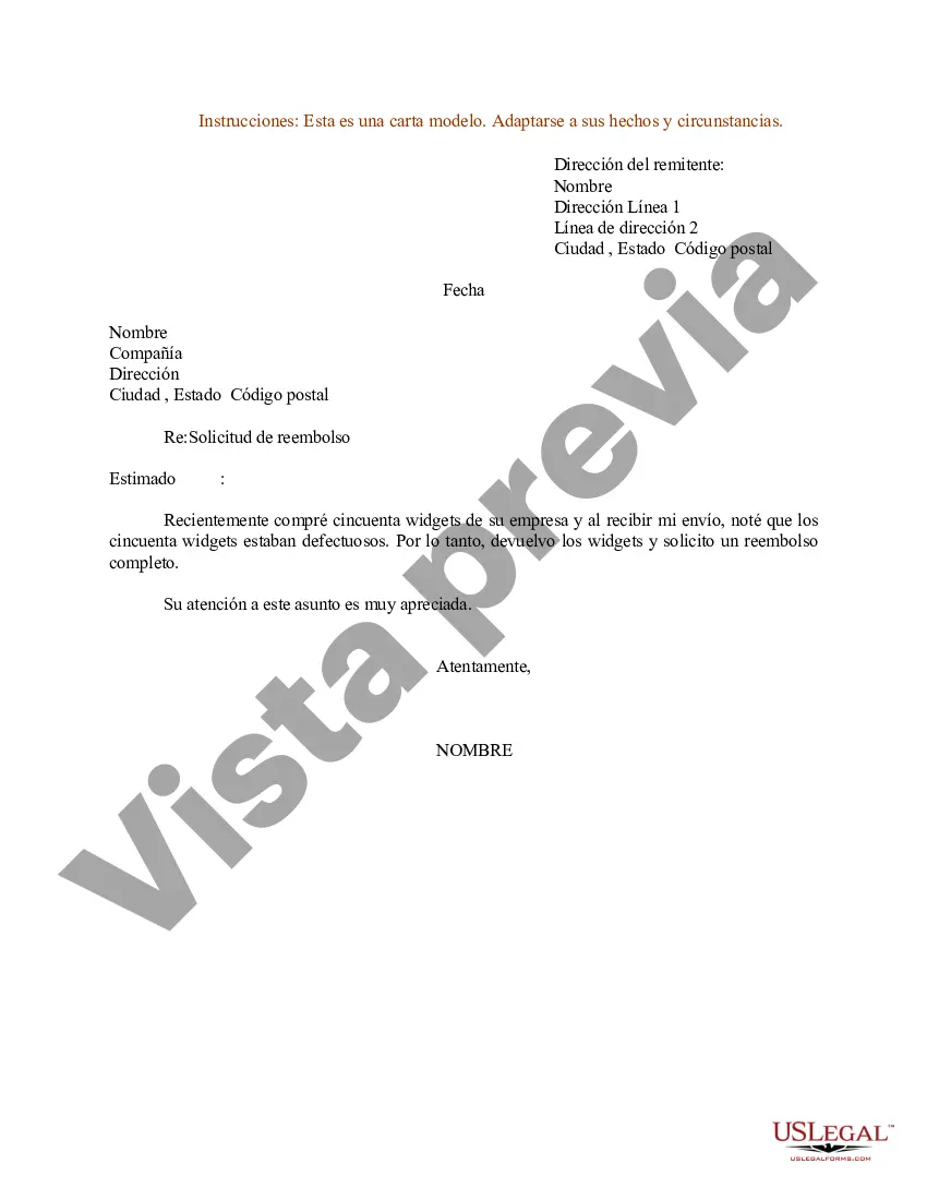 Preview Ejemplo de carta de solicitud de reembolso - Mercancía devuelta