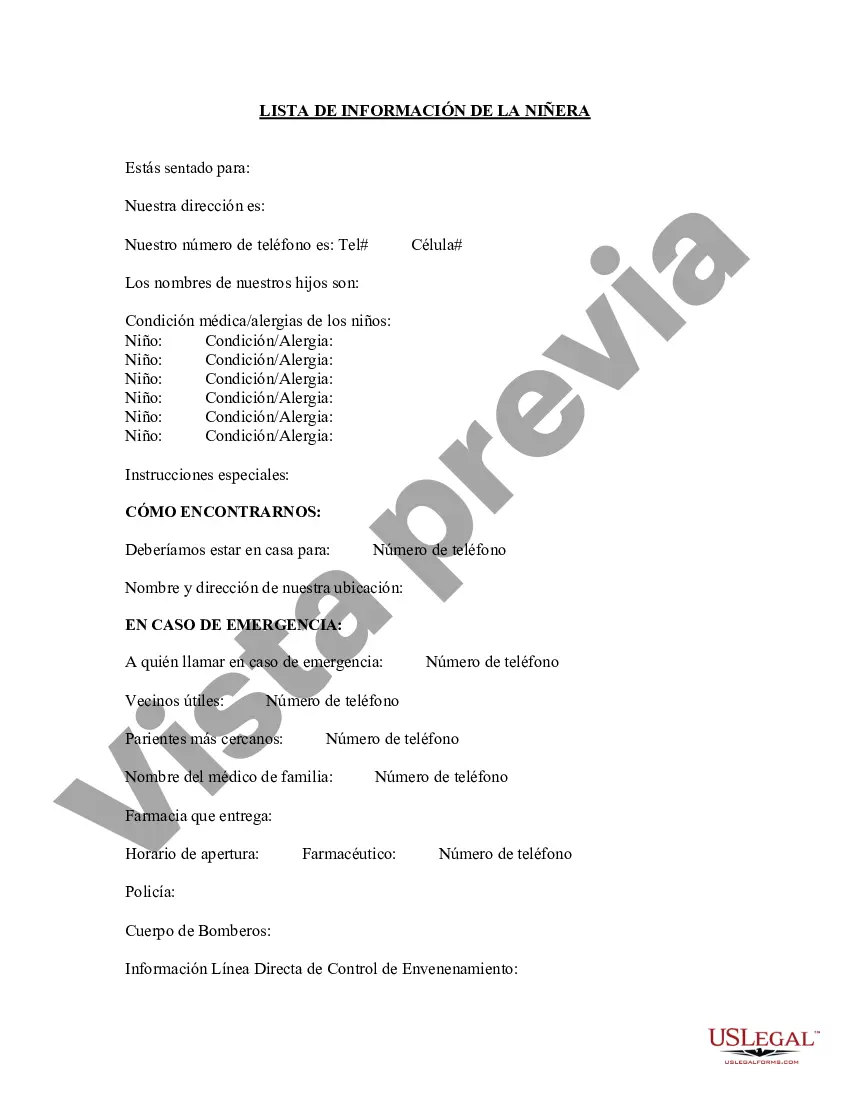 Preview Formulario de información de niñera