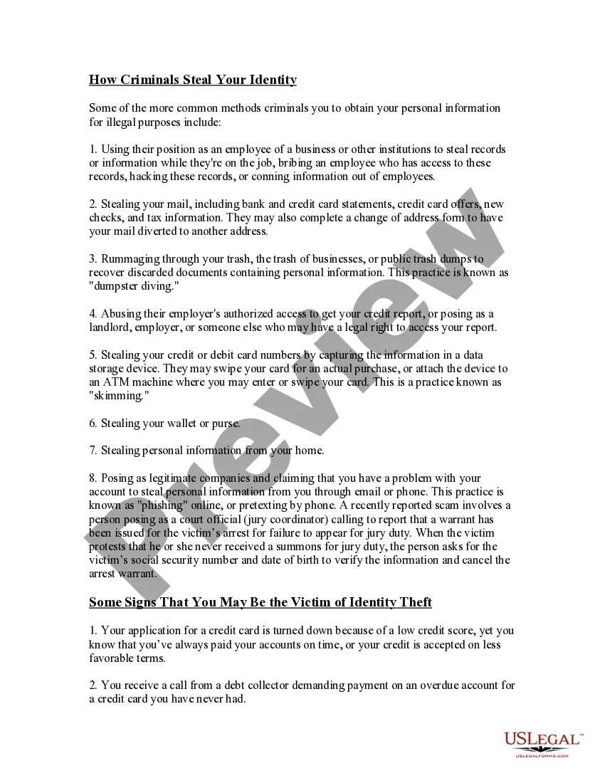 Identity Theft Protection Guide - Mail Stop 6285 | US Legal Forms identity-theft-protection-guide-mail-stop-6285-us-legal-forms