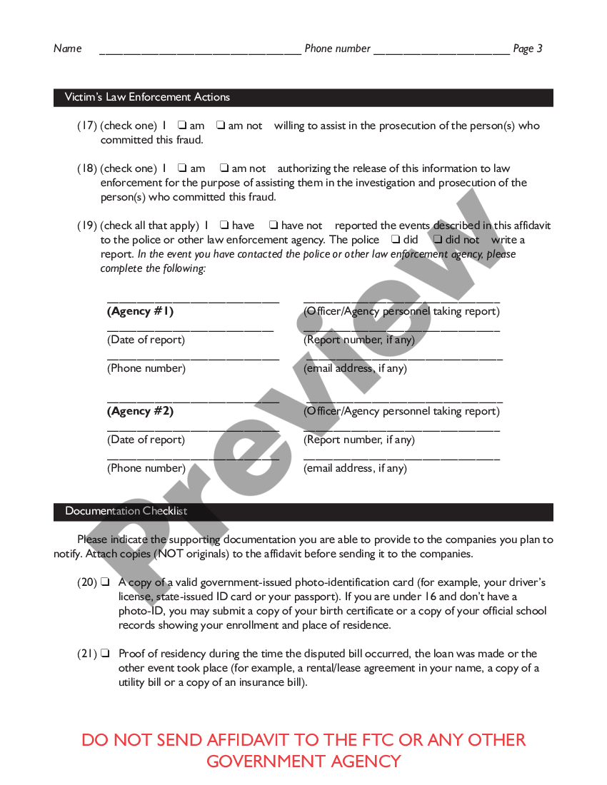 Federal Trade Commission Affidavit Regarding Identity Theft Ftc