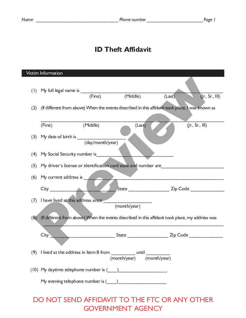Get Federal Trade Commission Affidavit regarding Identity Theft Preview Federal Trade Commission Affidavit regarding Identity Theft