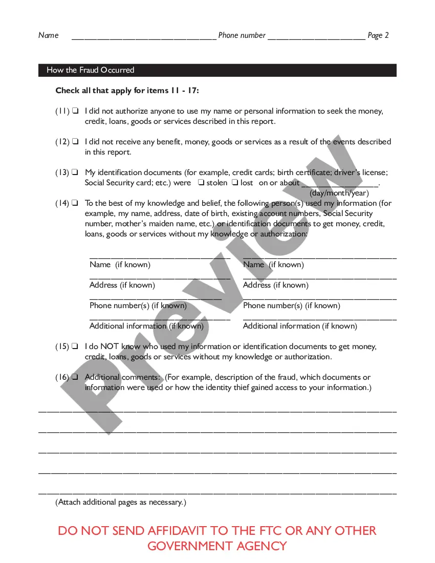Get Federal Trade Commission Affidavit regarding Identity Theft Preview Federal Trade Commission Affidavit regarding Identity Theft