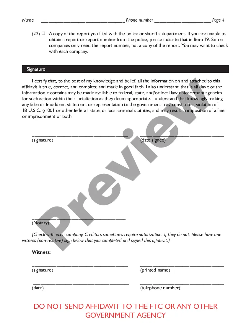 Get Federal Trade Commission Affidavit regarding Identity Theft Preview Federal Trade Commission Affidavit regarding Identity Theft