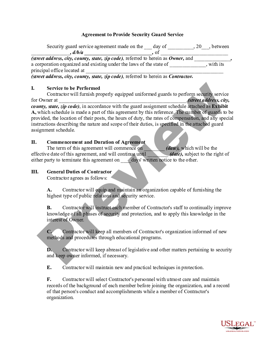 Security Service Agreement Template