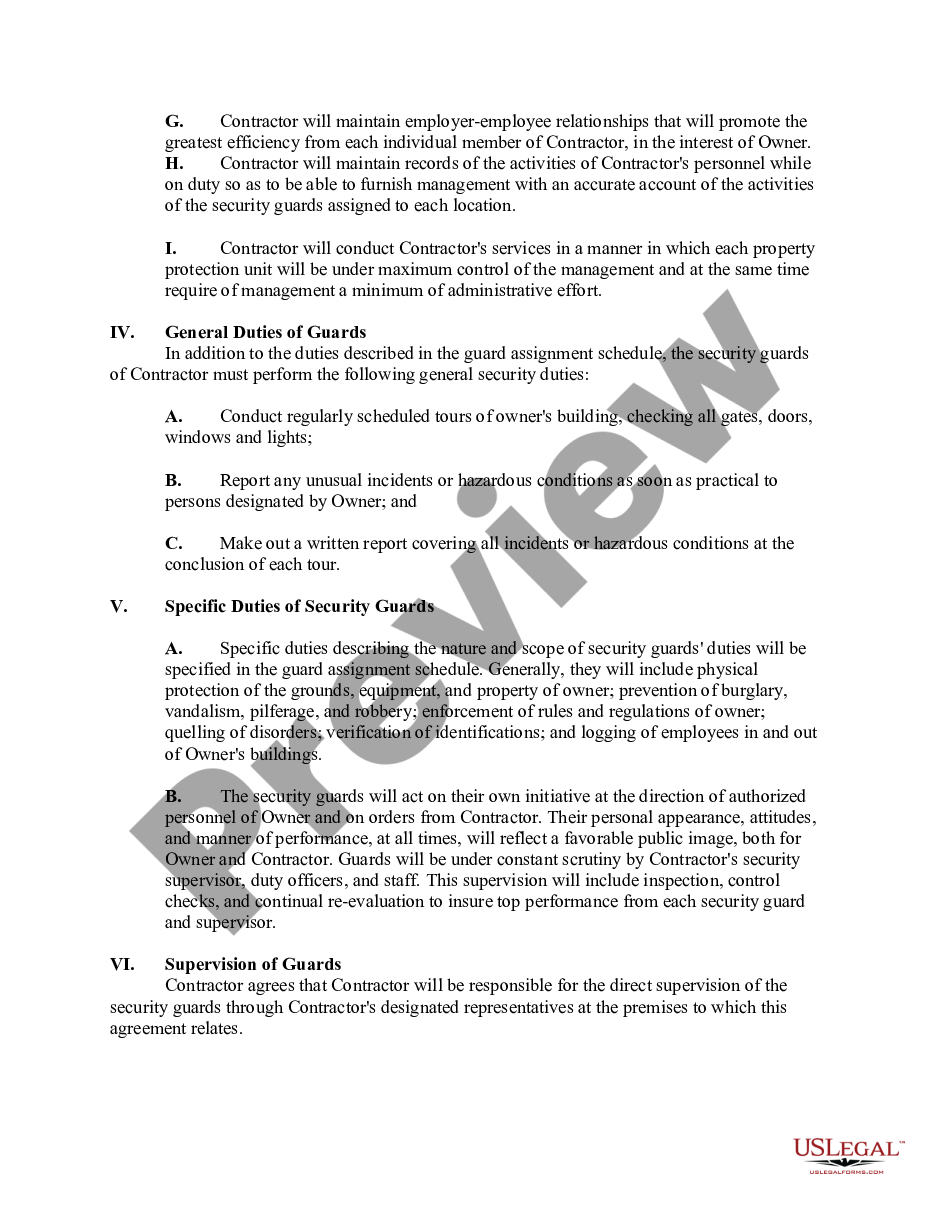 page 1 Agreement to Provide Security Guard Service preview
