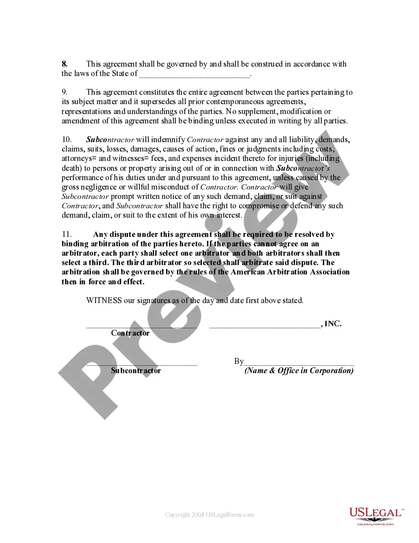 Get Construction Contract for Subcontractor Preview Construction Contract for Subcontractor