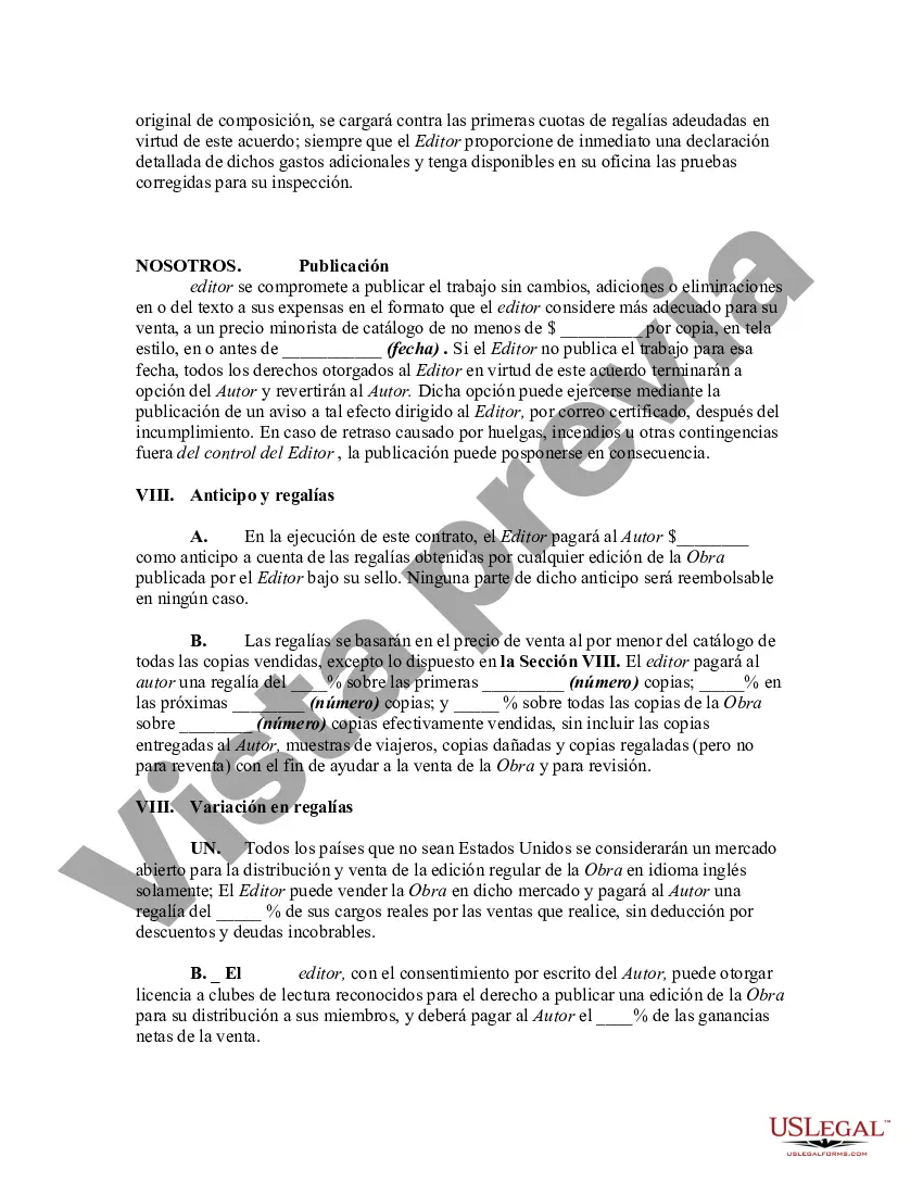Preview Acuerdo entre el editor y el autor de un libro para publicar un libro