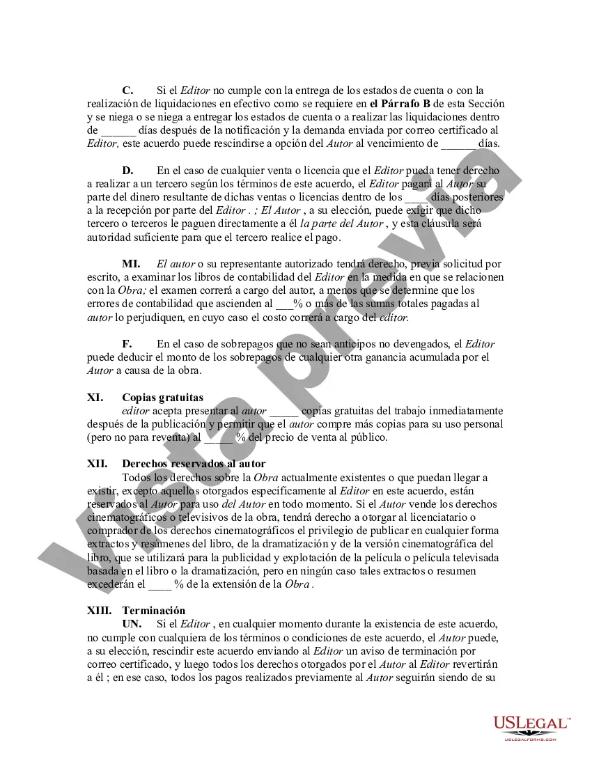 Preview Acuerdo entre el editor y el autor de un libro para publicar un libro