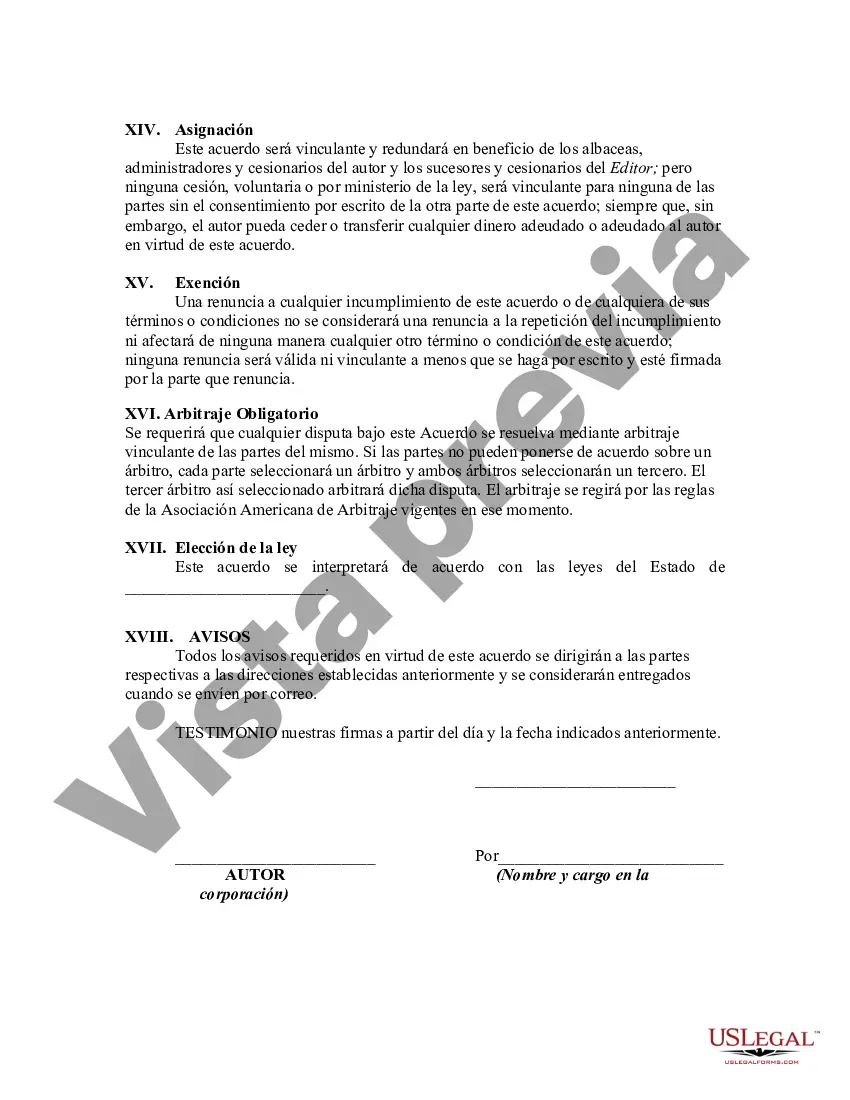 Preview Acuerdo entre el editor y el autor de un libro para publicar un libro