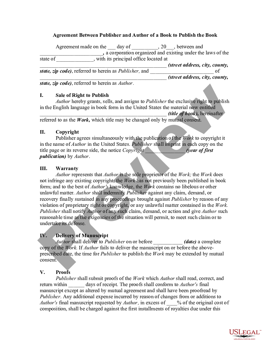 page 0 Agreement Between Publisher and Author of a Book to Publish a Book preview