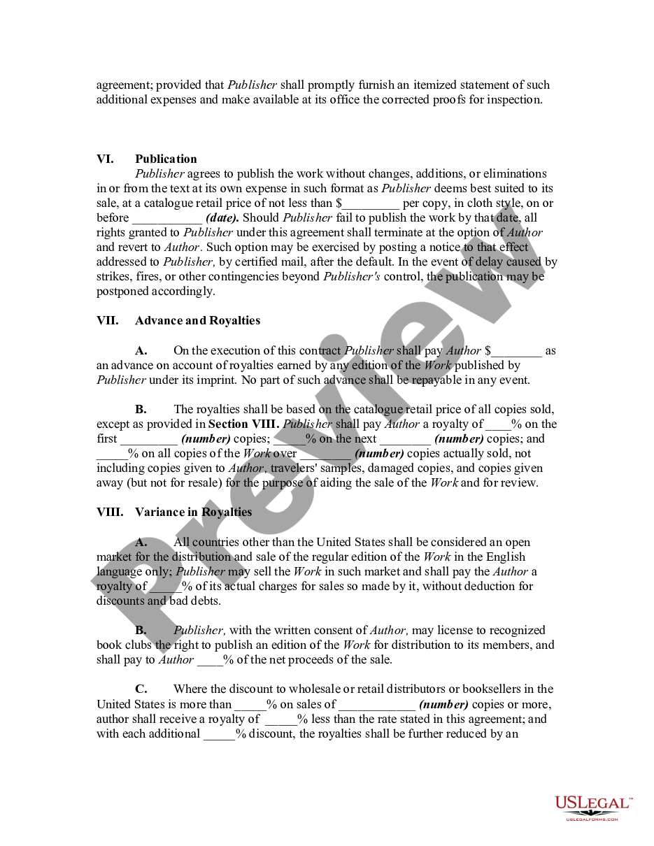 page 1 Agreement Between Publisher and Author of a Book to Publish a Book preview