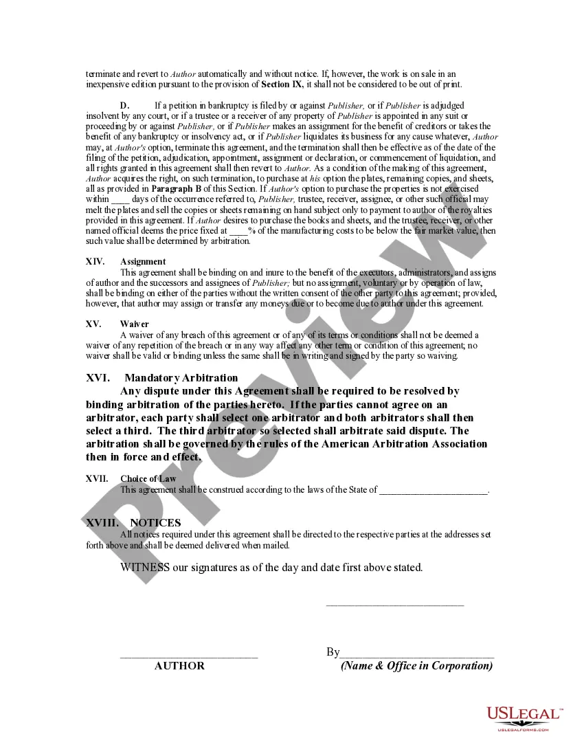 Get Agreement Between Publisher and Author of a Book to Publish a Book Preview Agreement Between Publisher and Author of a Book to Publish a Book