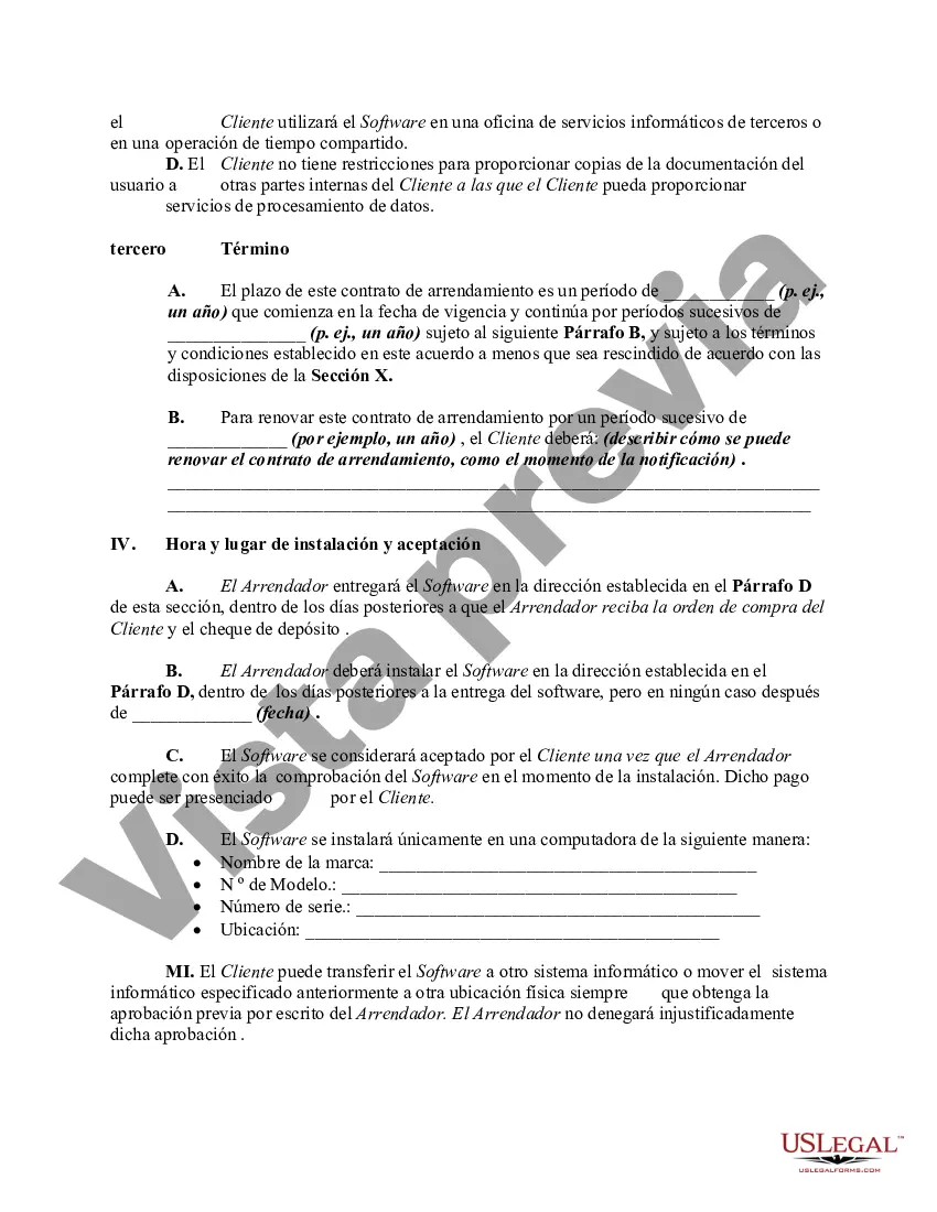 Preview Arrendamiento de software de computadora con acuerdo de licencia