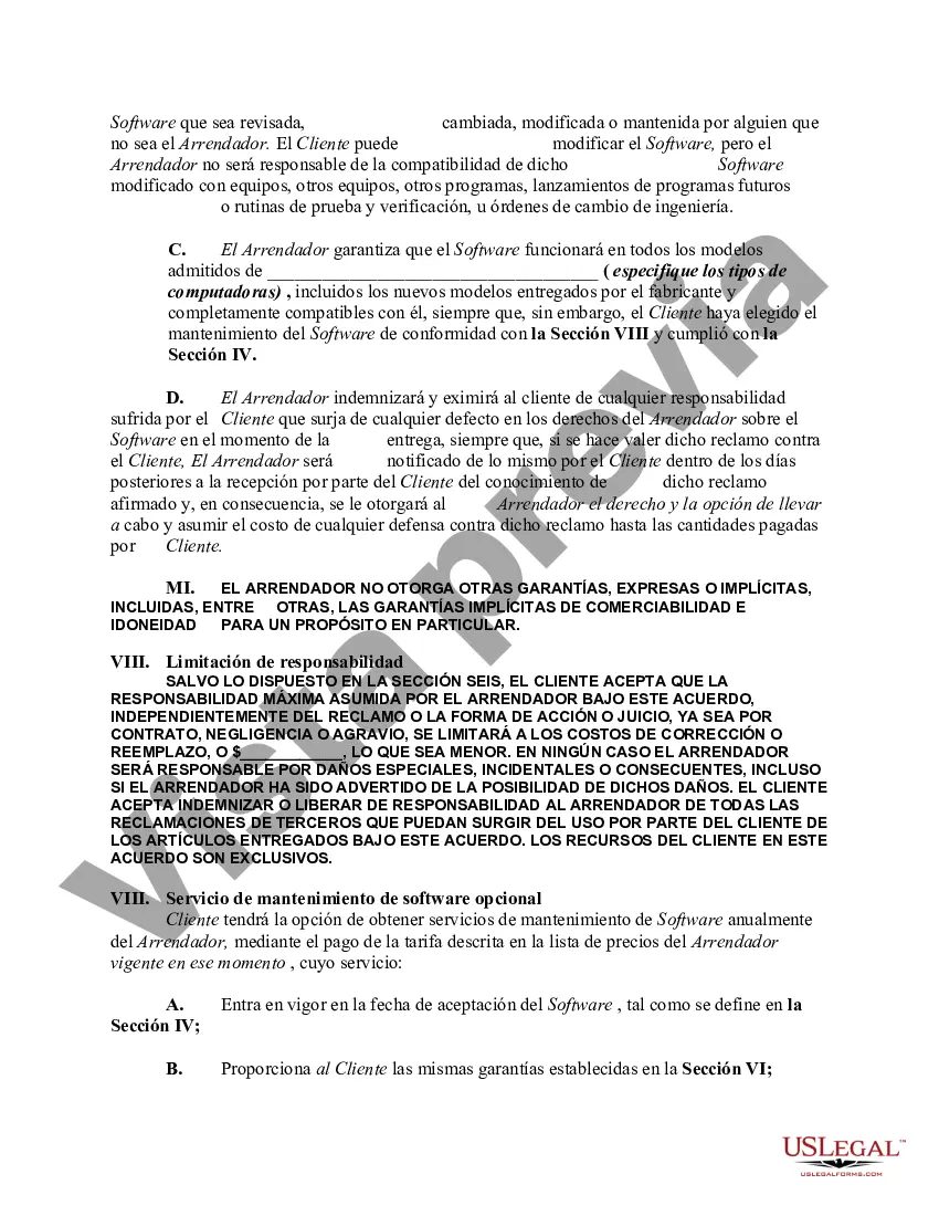 Preview Arrendamiento de software de computadora con acuerdo de licencia