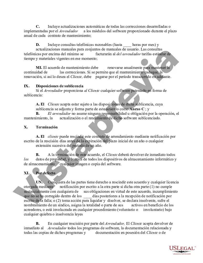 Preview Arrendamiento de software de computadora con acuerdo de licencia