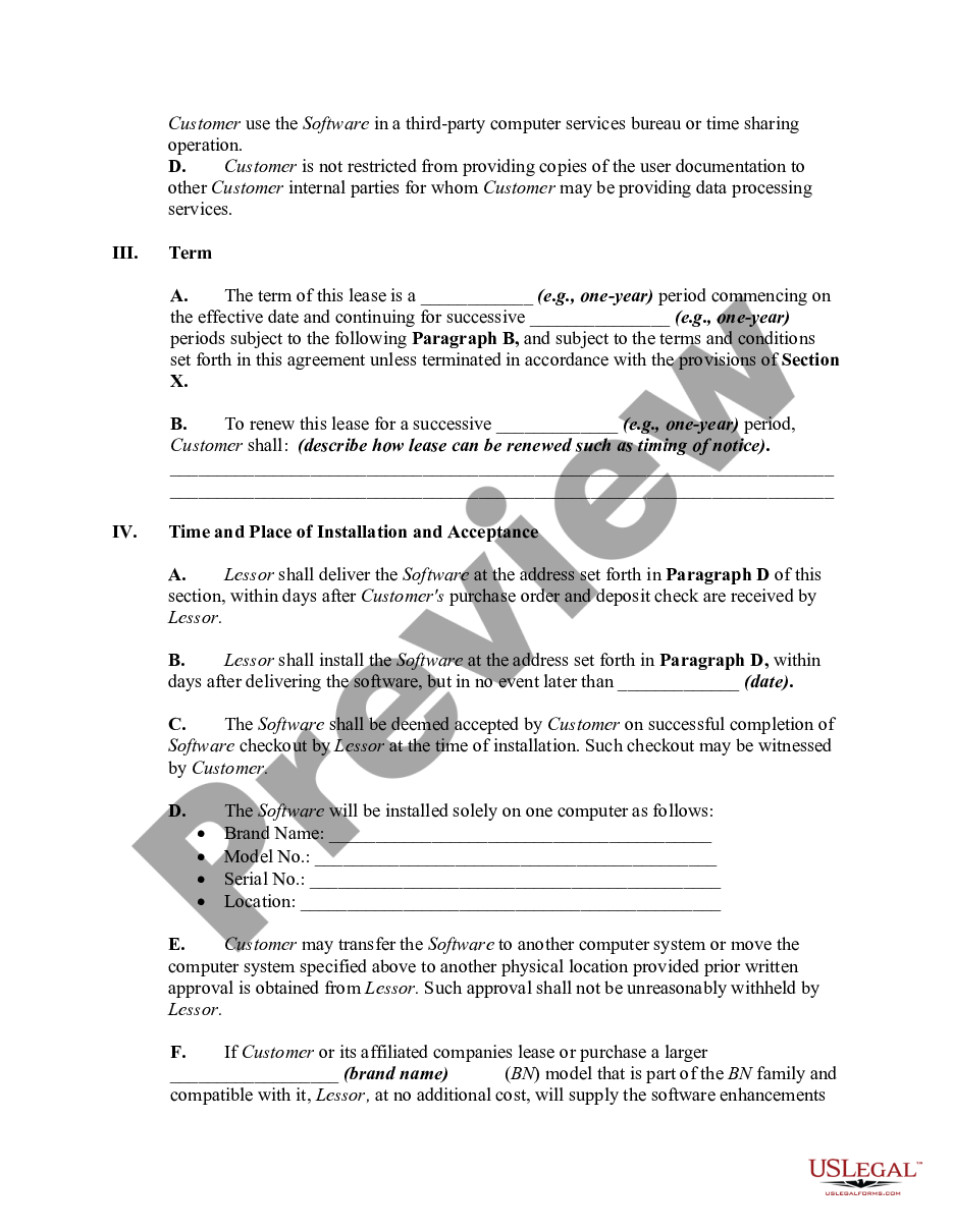 page 1 Computer Software Lease with License Agreement preview