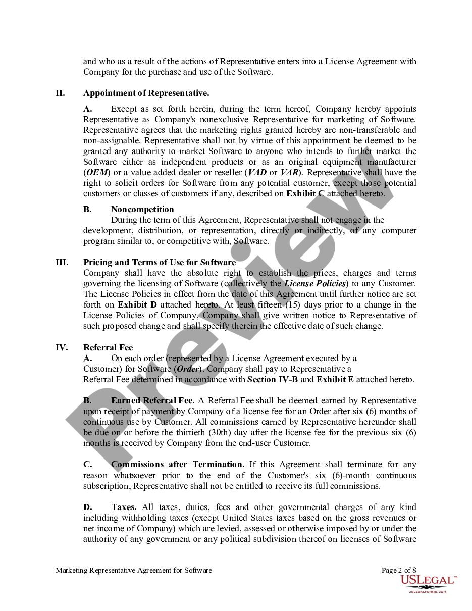 page 1 Marketing Representative Agreement for Software preview