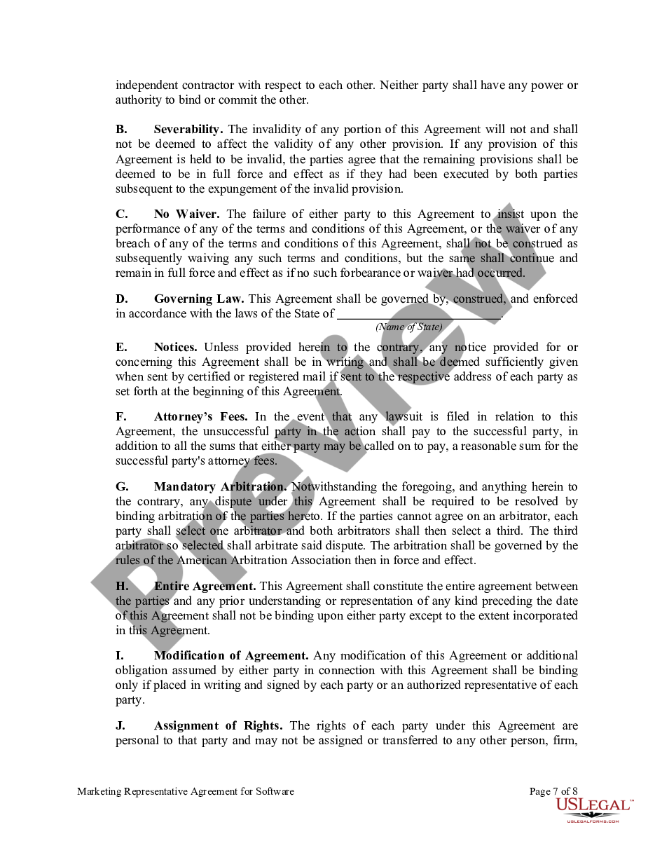 page 6 Marketing Representative Agreement for Software preview
