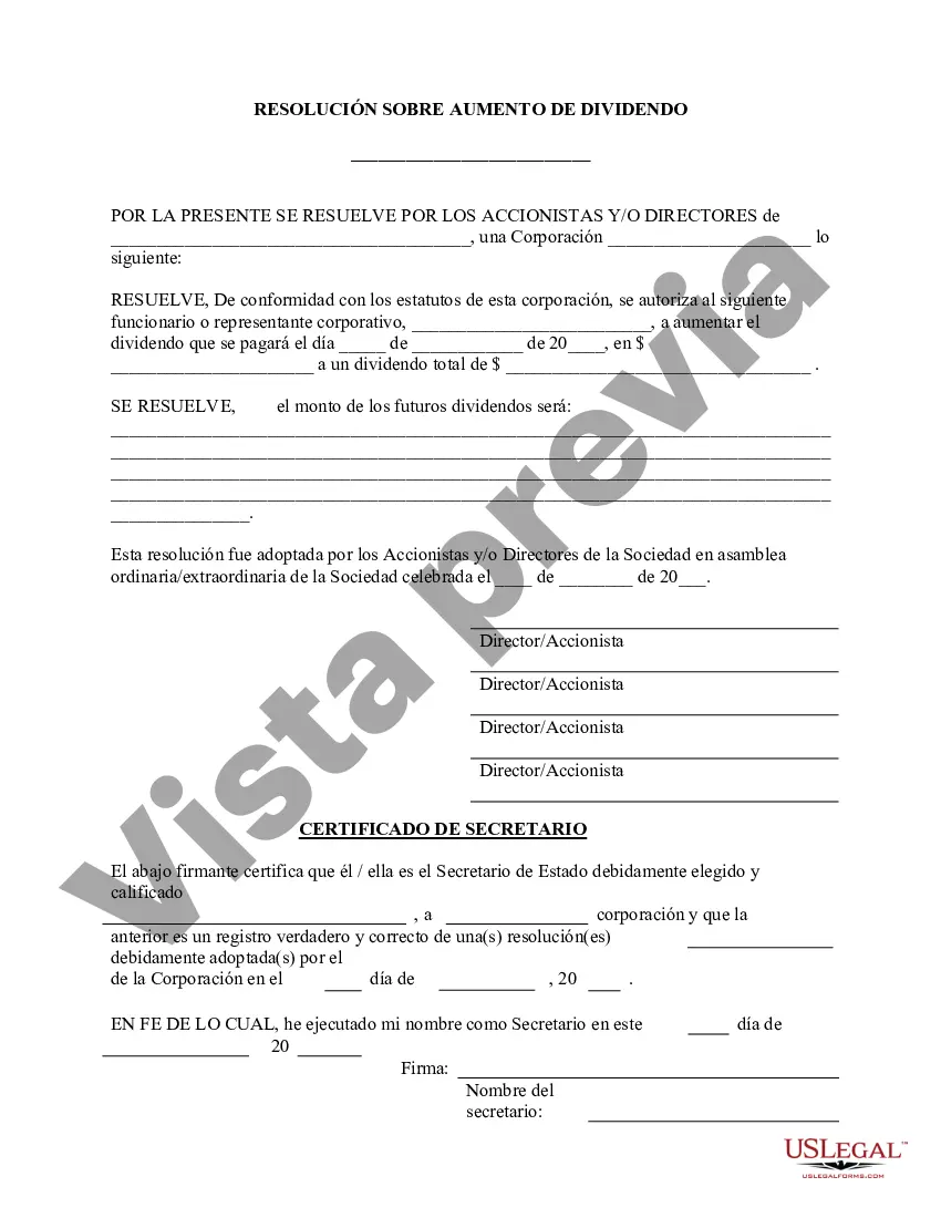 Preview Incrementar Dividendo - Formulario de Resoluciones - Resoluciones Corporativas