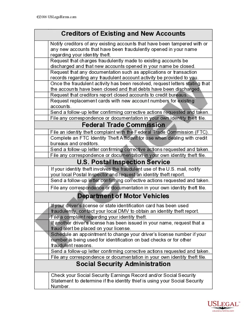 Get Identity Theft Checklist Preview Identity Theft Checklist