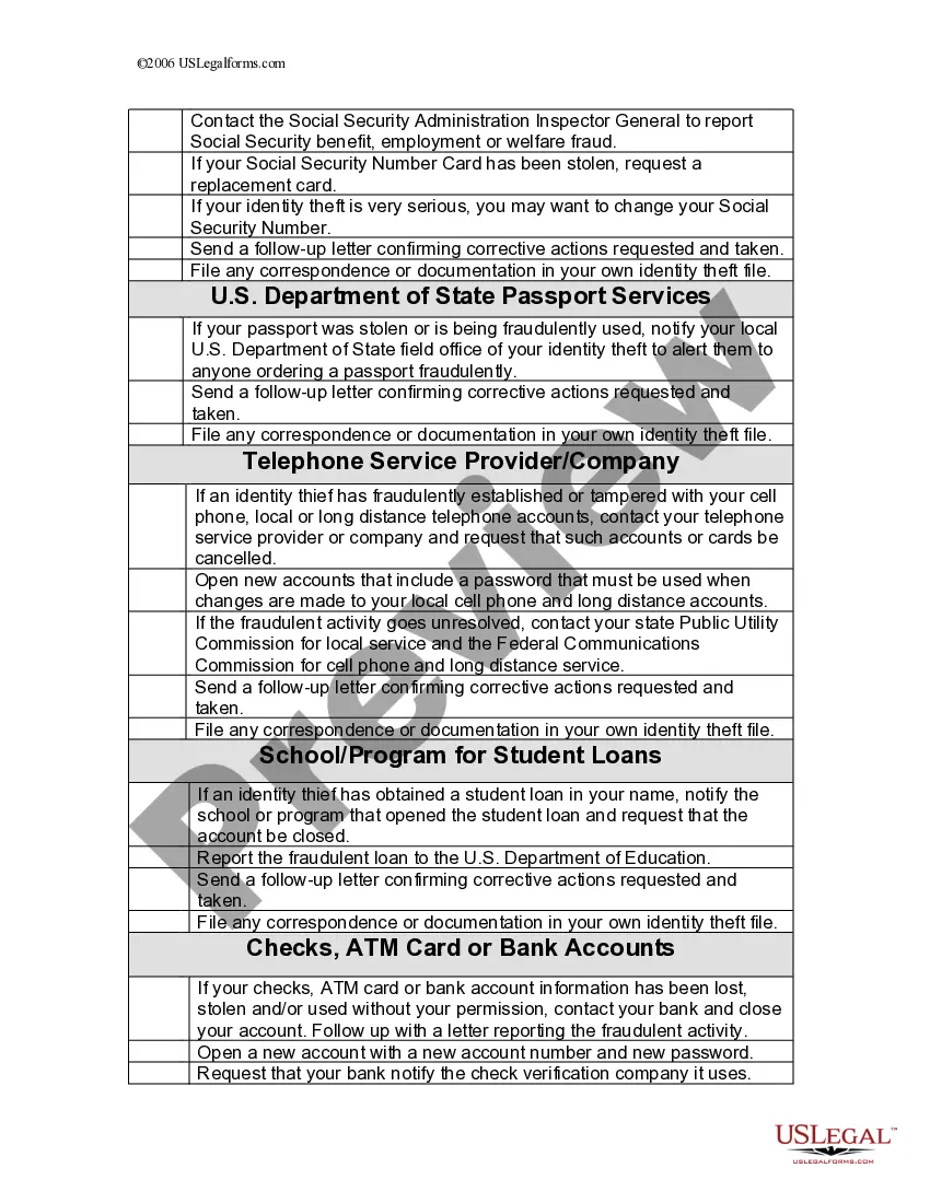 Get Identity Theft Checklist Preview Identity Theft Checklist