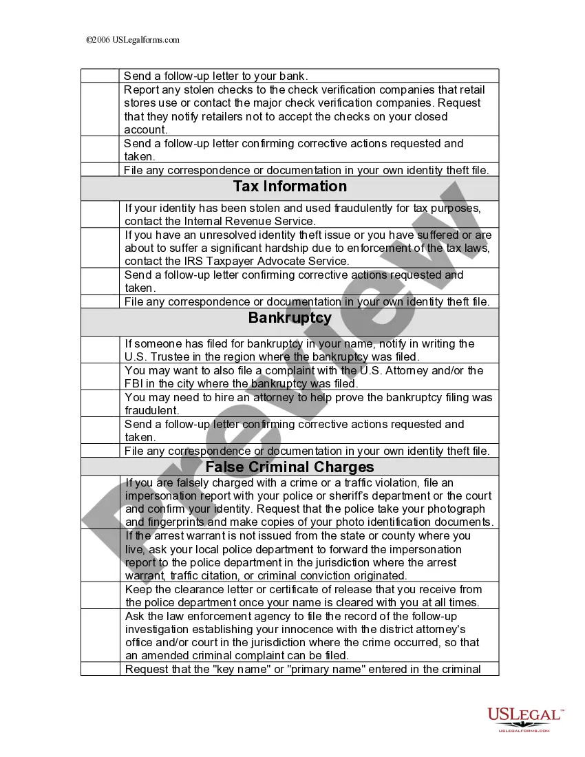 Get Identity Theft Checklist Preview Identity Theft Checklist