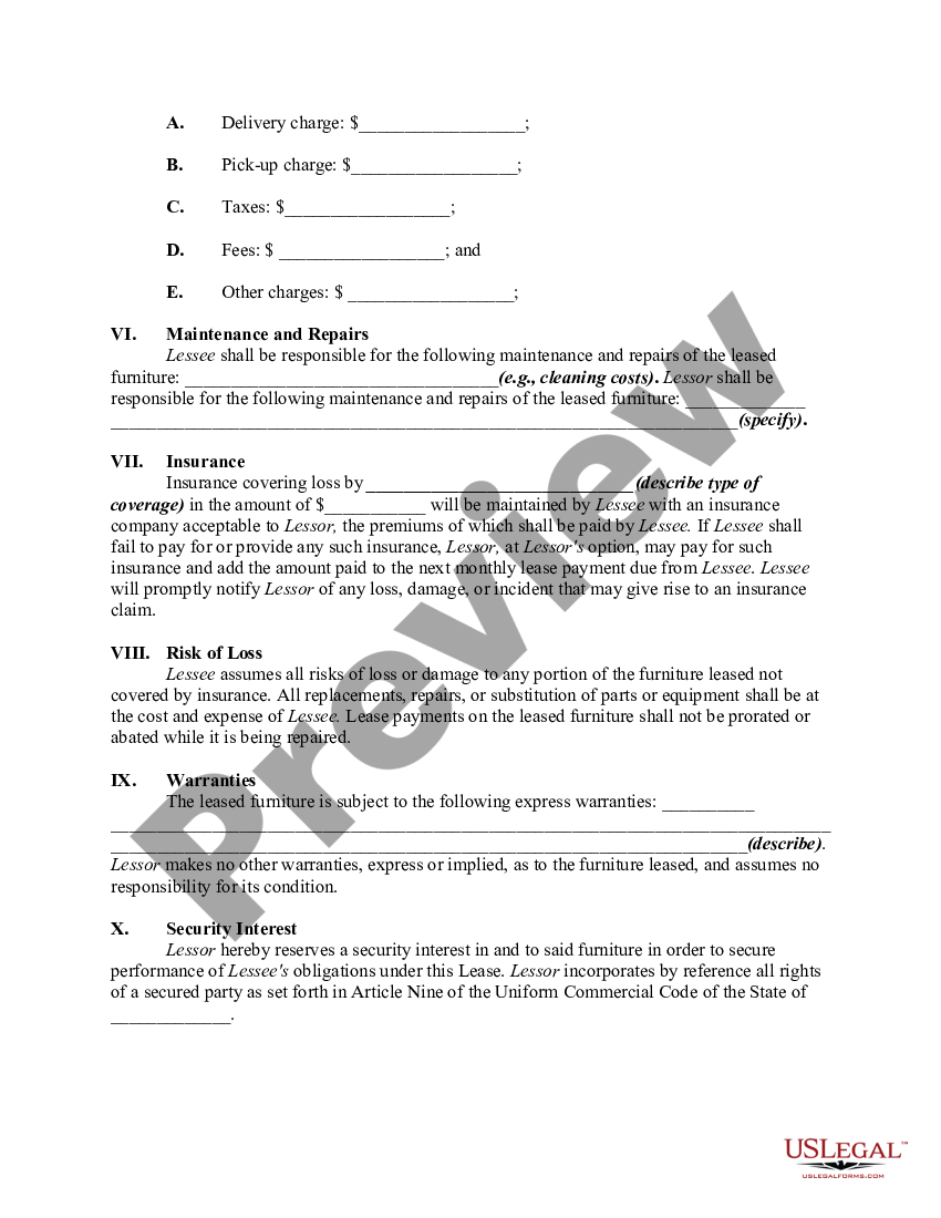 Furniture Lease Agreement Furniture Agreement Document US Legal Forms