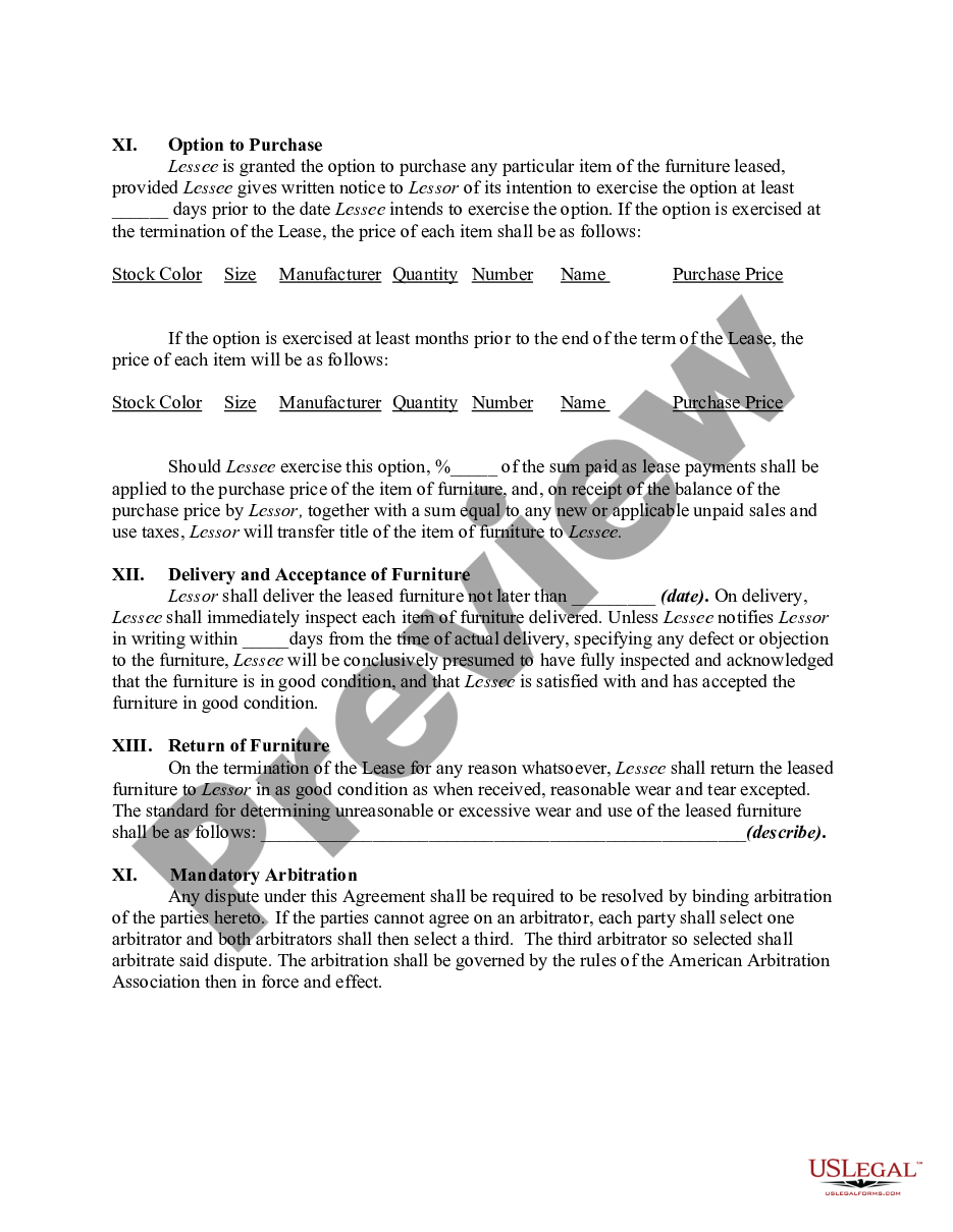 page 2 Furniture Lease Agreement preview