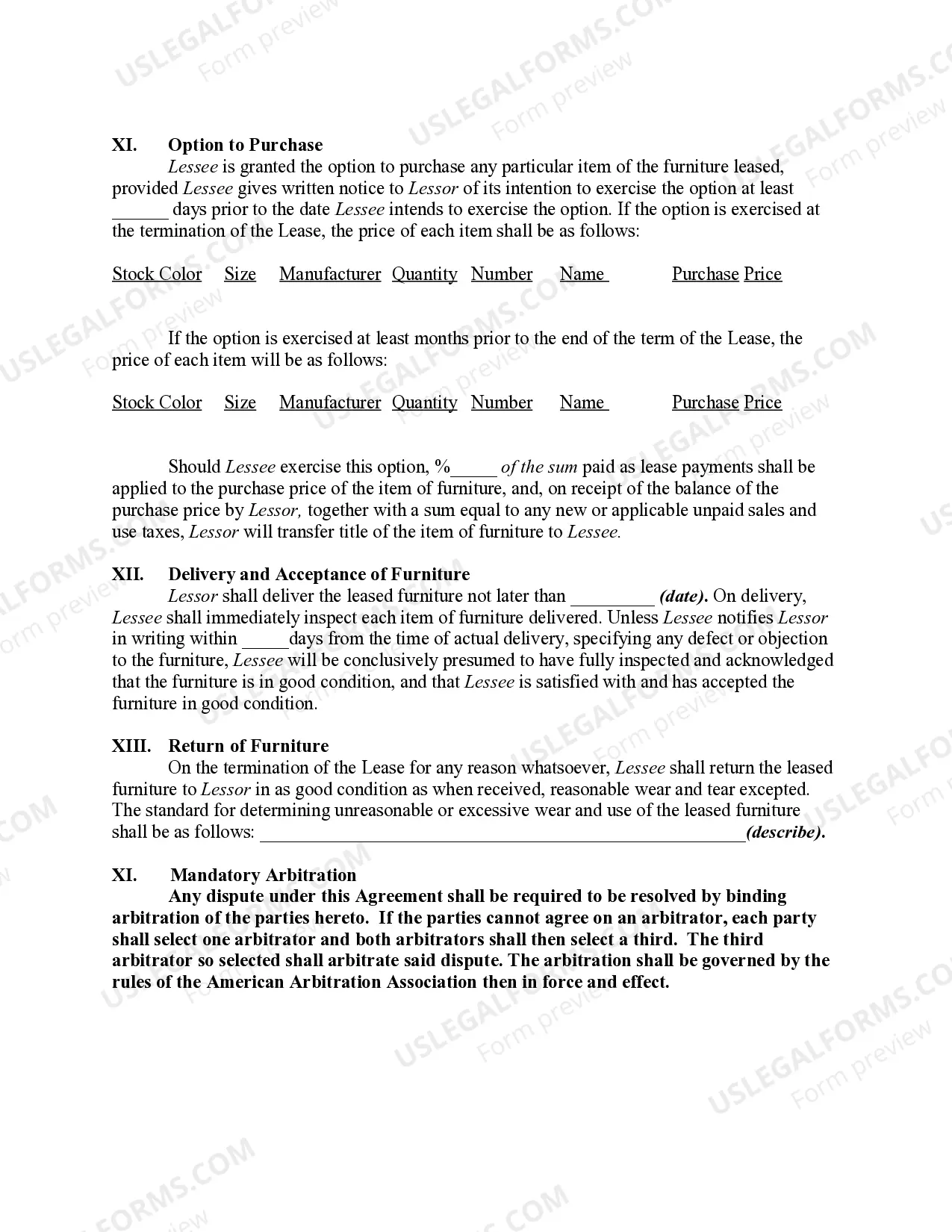 Preview Furniture Lease Agreement