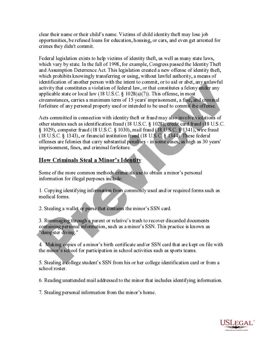 Preview Guide for Protecting Minors from Identity Theft