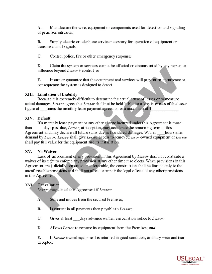 Get Lease of Alarm System to Residential Customer Preview Lease of Alarm System to Residential Customer