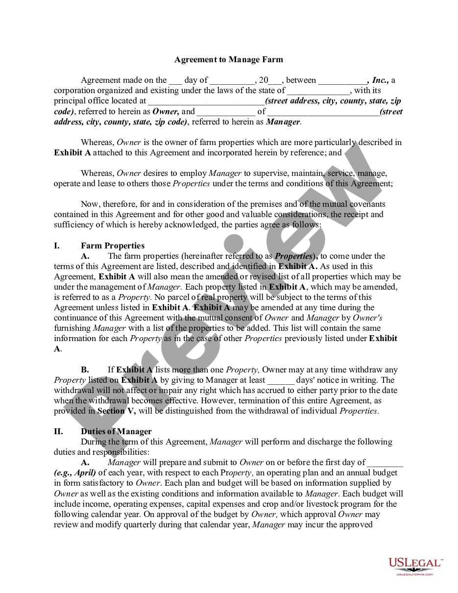 page 0 Agreement to Manage Farm preview