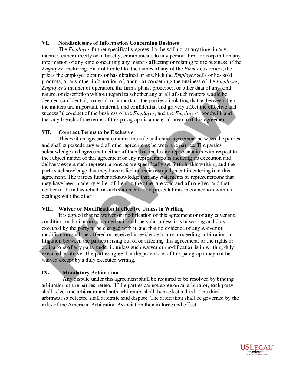 page 1 Employment Agreement with a Supervisor or Manager of a Business preview
