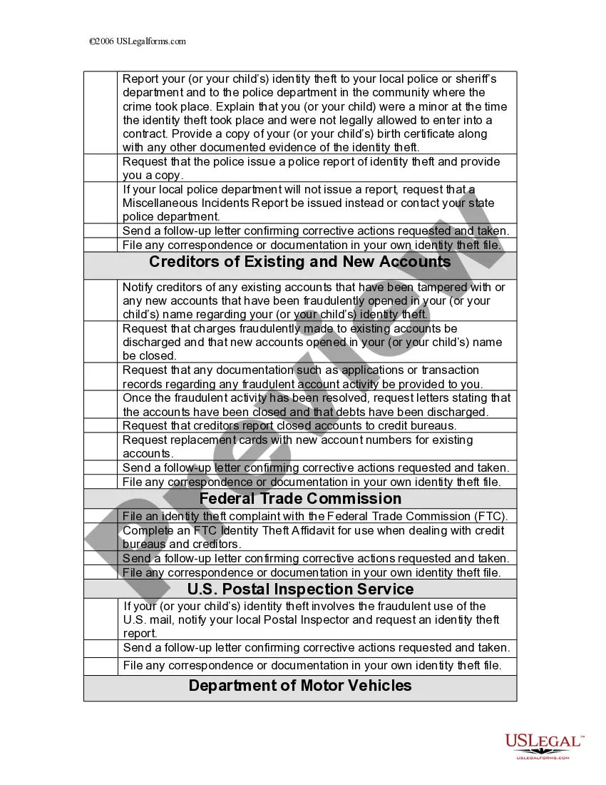 Get Identity Theft Checklist for Minors Preview Identity Theft Checklist for Minors