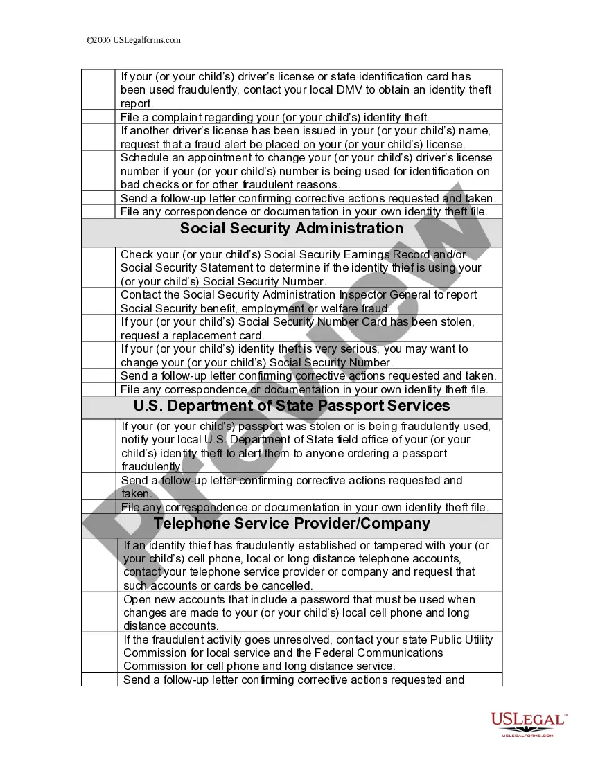 Get Identity Theft Checklist for Minors Preview Identity Theft Checklist for Minors