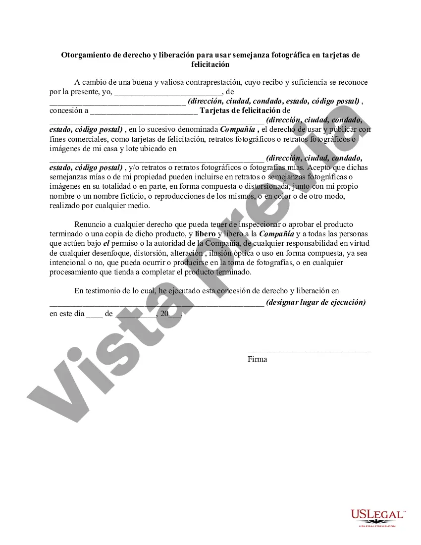 Preview Concesión del derecho a la fotografía y autorización para usar la imagen fotográfica en las tarjetas de felicitación