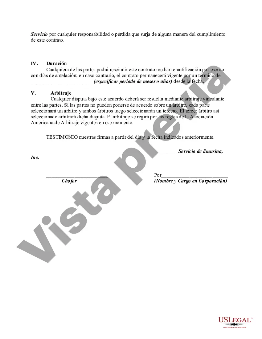 Preview Contrato con chofer para conducir limusina