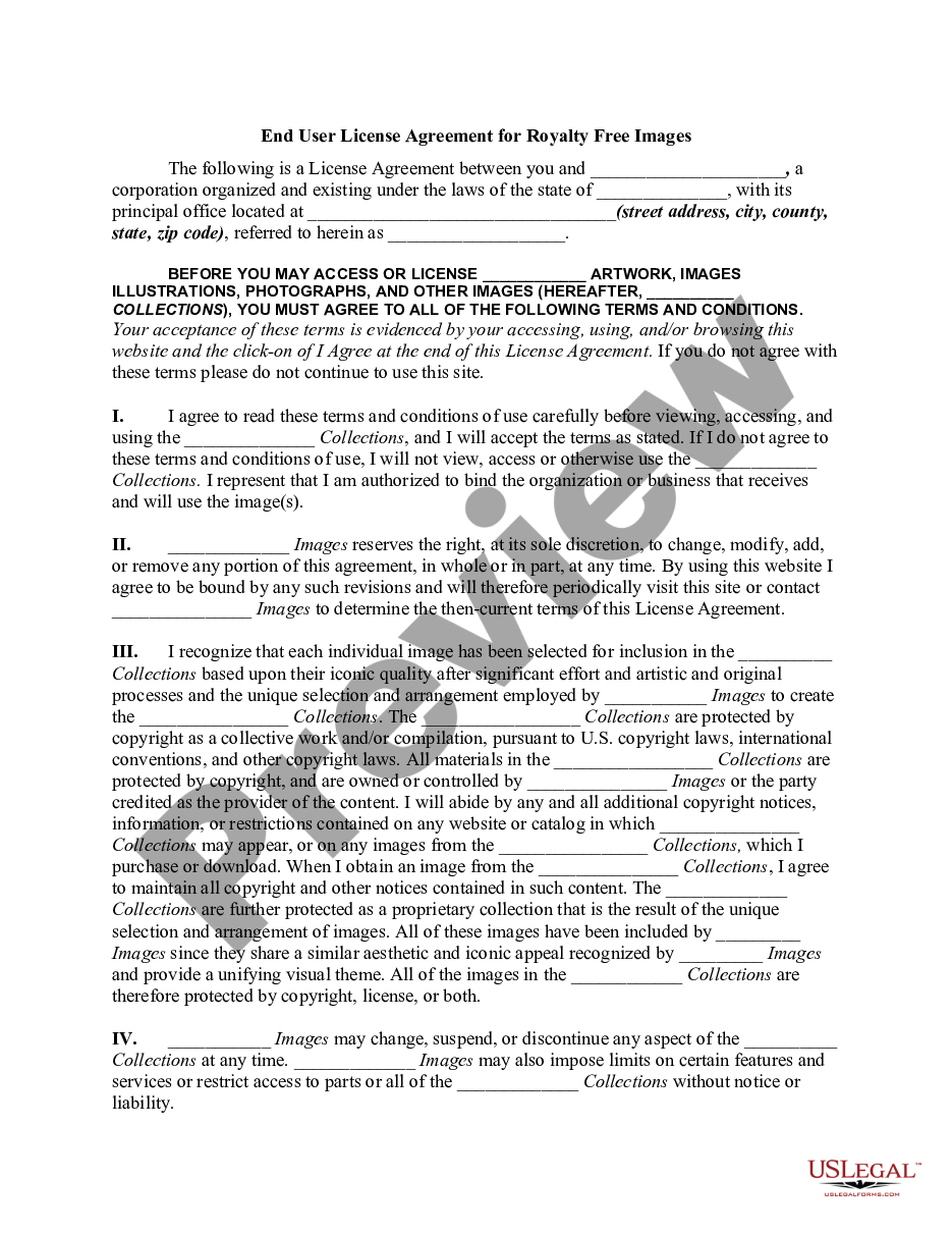 page 0 End User License Agreement for Royalty Free Images preview
