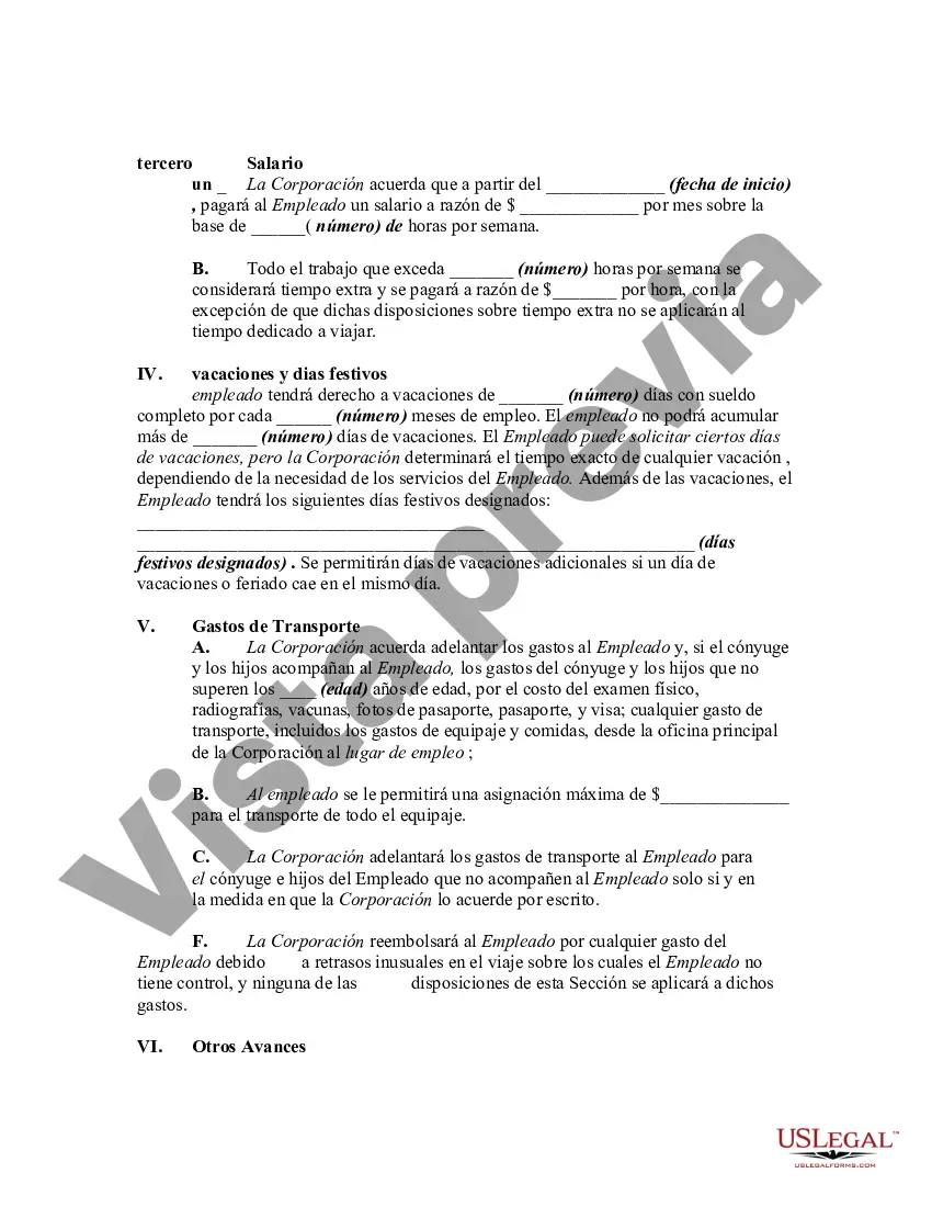 Preview Contrato con Empleado para Trabajar en un País Extranjero