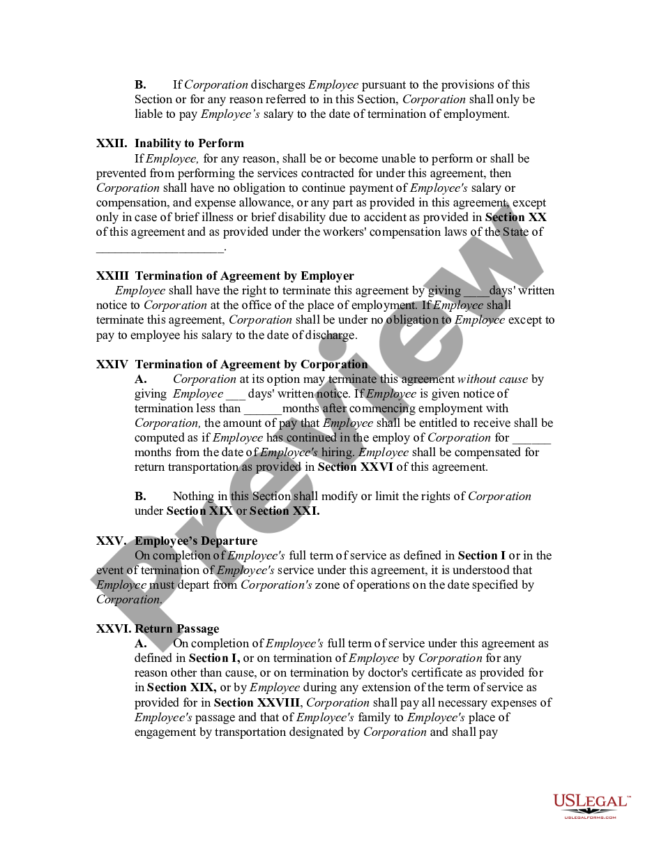 page 5 Contract with Employee to Work in a Foreign Country preview