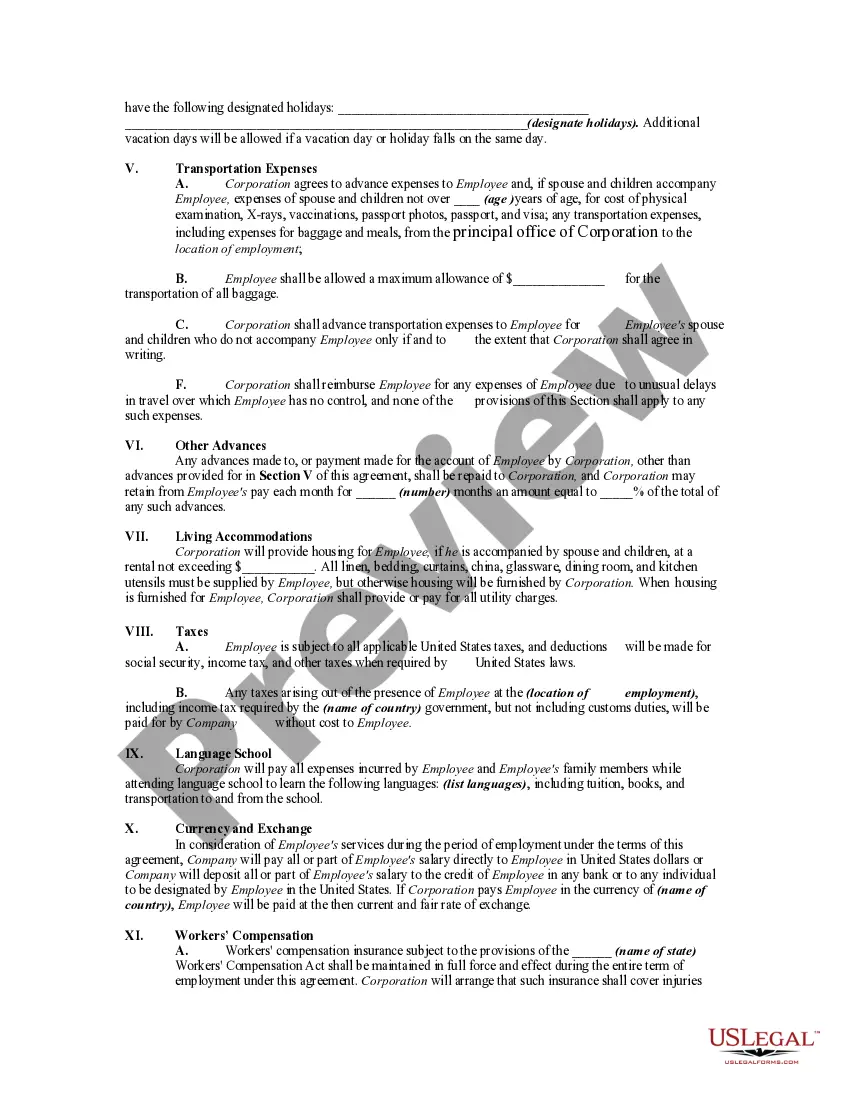 Get Contract with Employee to Work in a Foreign Country Preview Contract with Employee to Work in a Foreign Country