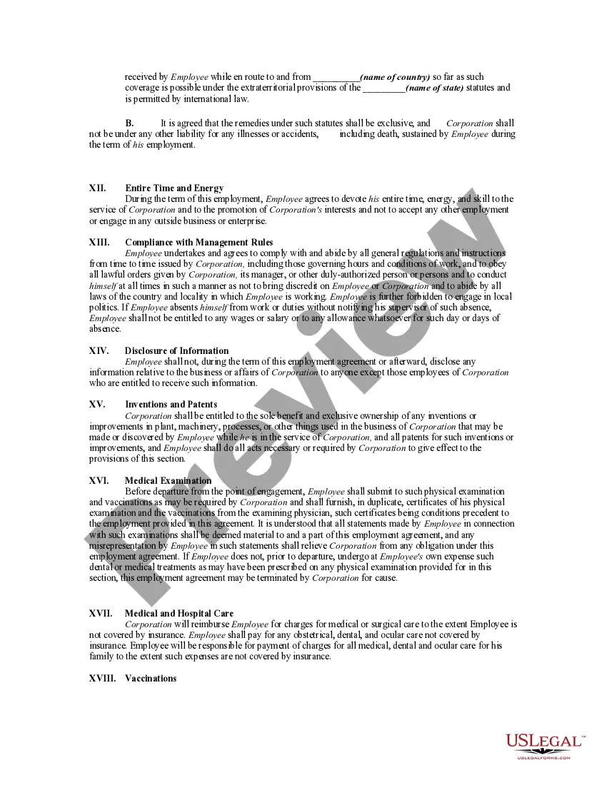 Get Contract with Employee to Work in a Foreign Country Preview Contract with Employee to Work in a Foreign Country