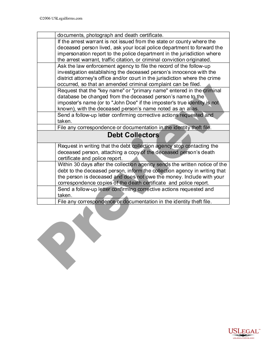 page 3 Checklist for Remedying Identity Theft of Deceased Persons preview